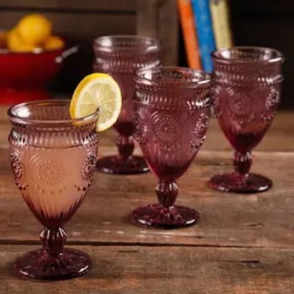 New The Pioneer Woman Adeline Embossed Goblets, Plum, 12-Ounces, Set of 4